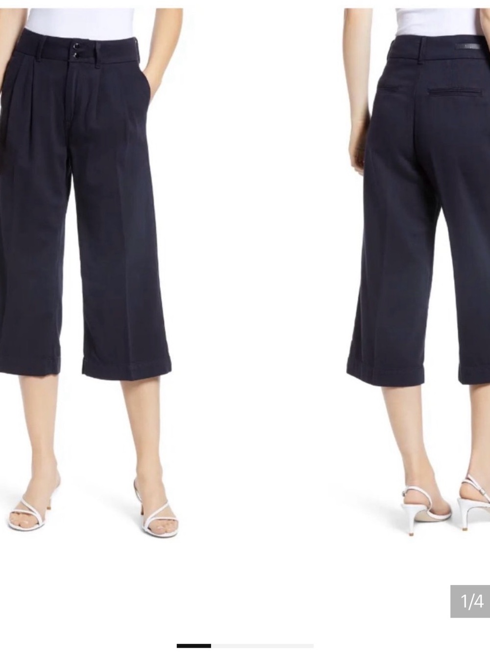 PAIGE Pleated Clarice Trouser Pants Wide Leg High Waisted Culottes Navy Blue 28